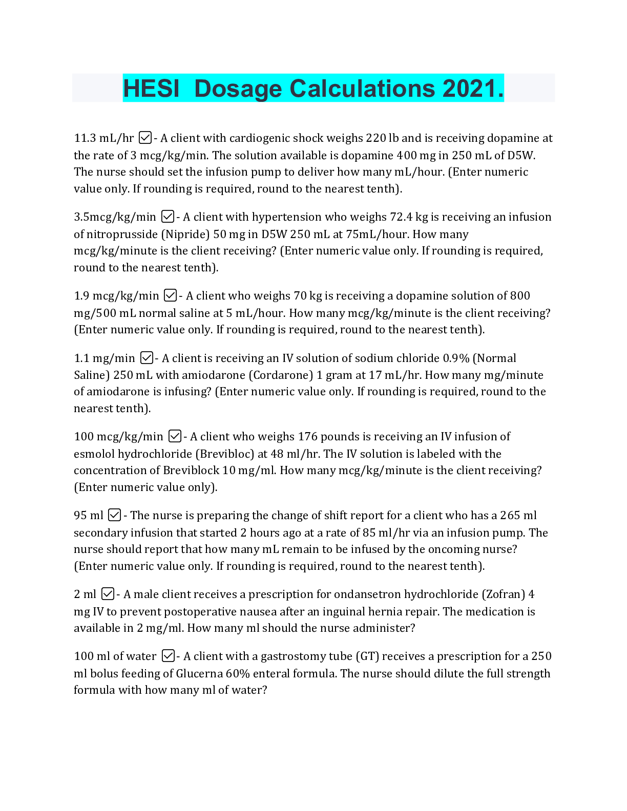 Preview image for HESI  Dosage Calculations 2021.